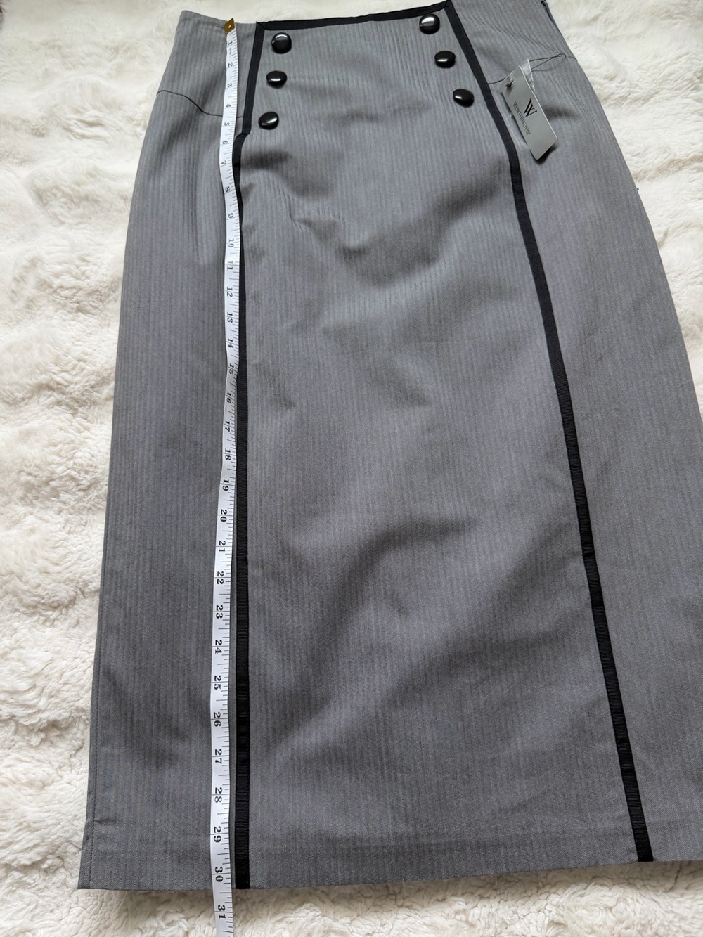 Victorian Style Worthington High Waist Midi Gray Pencil Skirt with Black Trim-8 - Picture 13 of 15